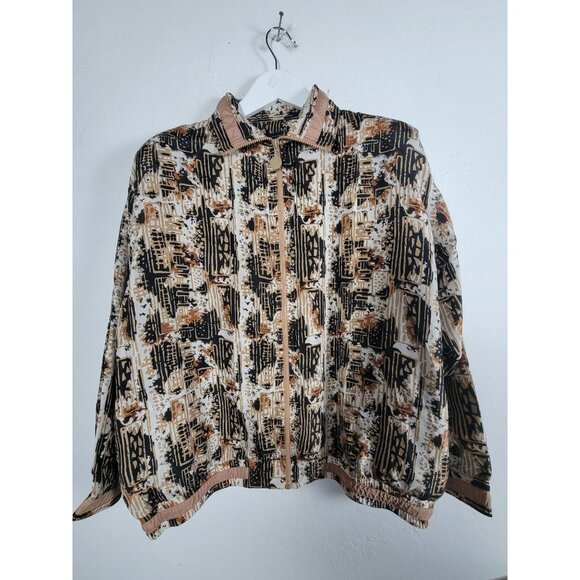 Vintage Anney Collection Womens Abstract Print Silk Bomber Jacket 1X Lightweight - Picture 1 of 10